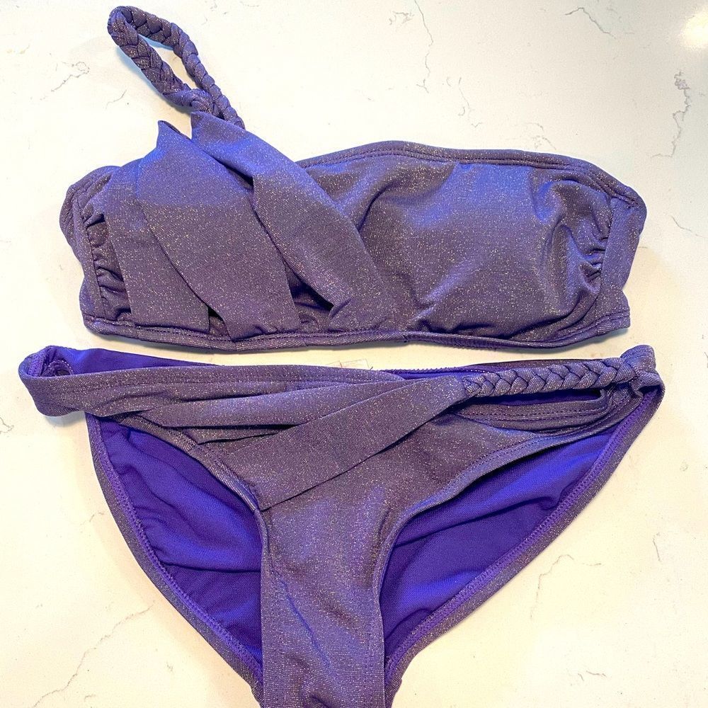 Womens Purple Metallic Gold Shimmer Bikini Swt Size Small/Medium